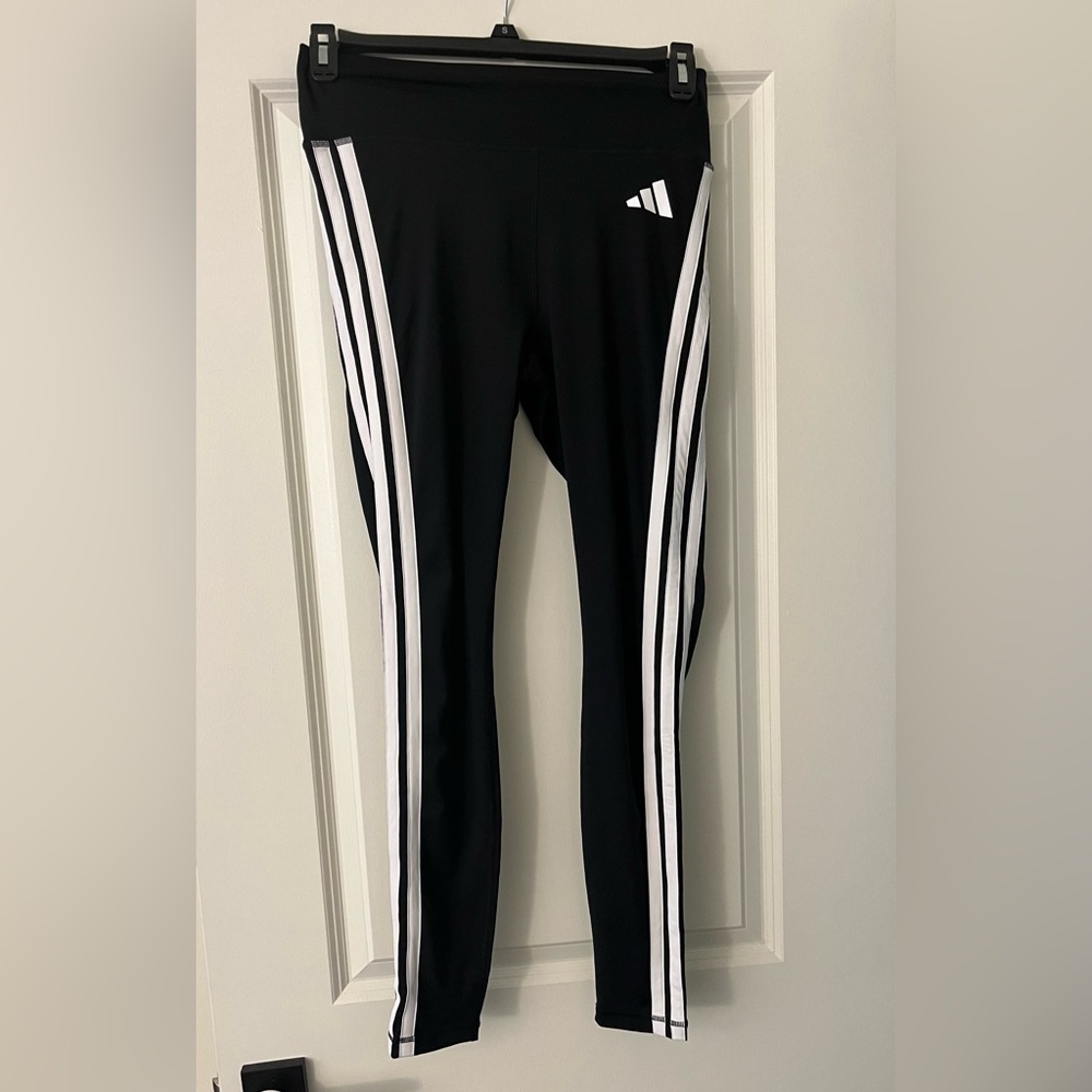Adidas Black and White Striped Leggings